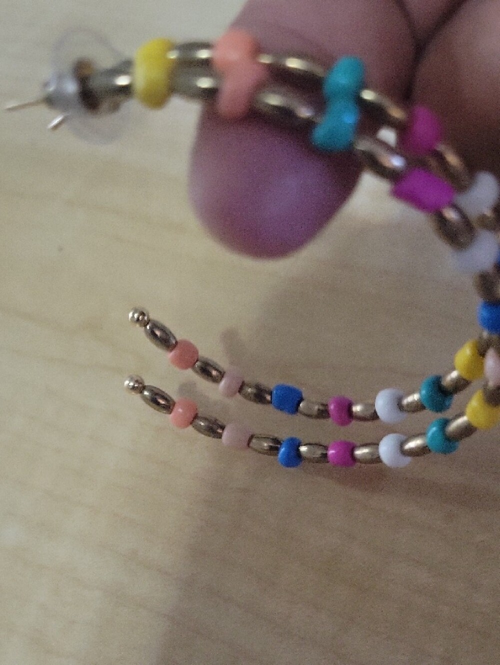 Colorful Beaded Hoop Earrings - Picture 6 of 6